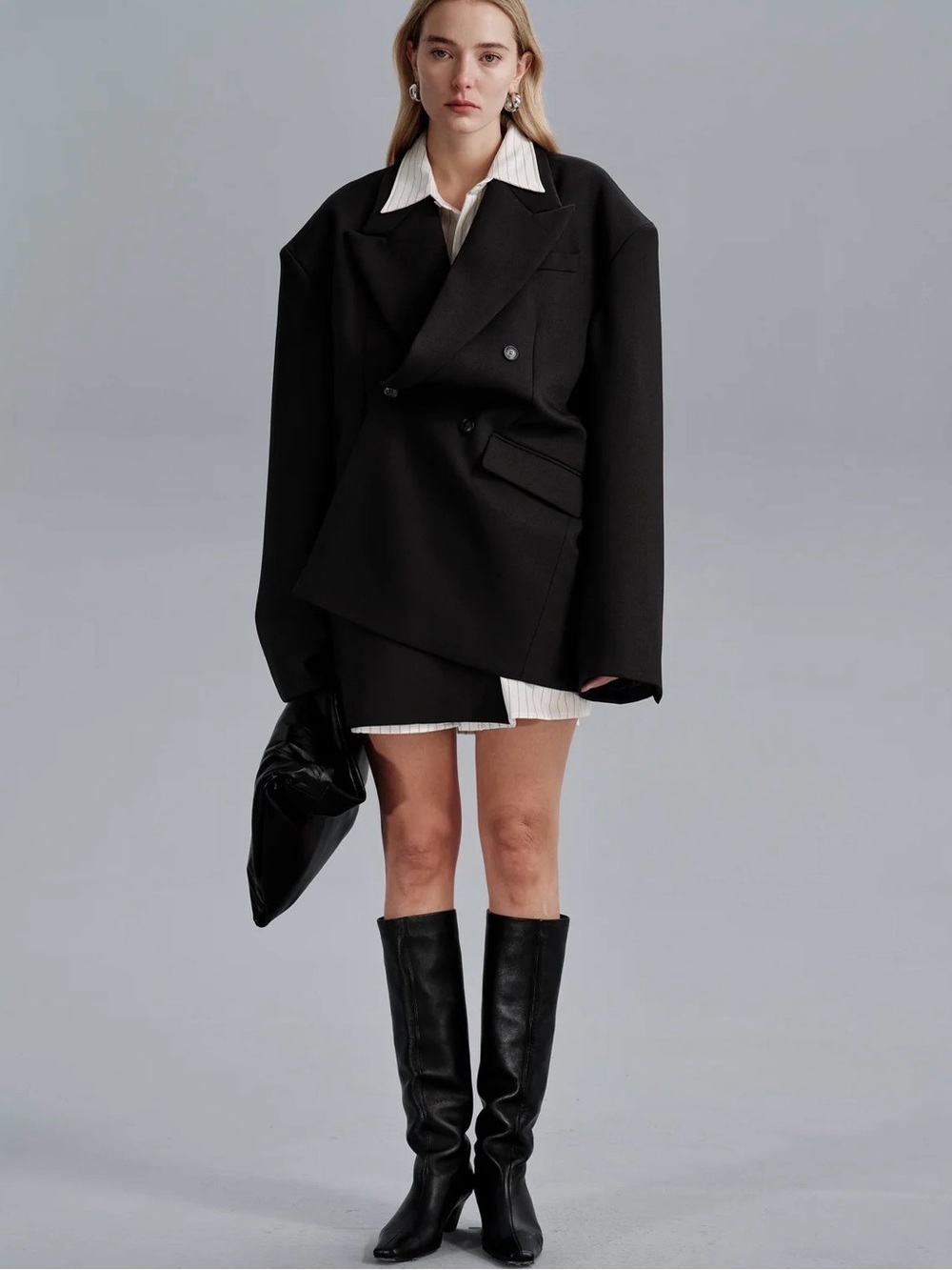 Oversized Dark Grey Double-Breasted Women's Blazer Oversized